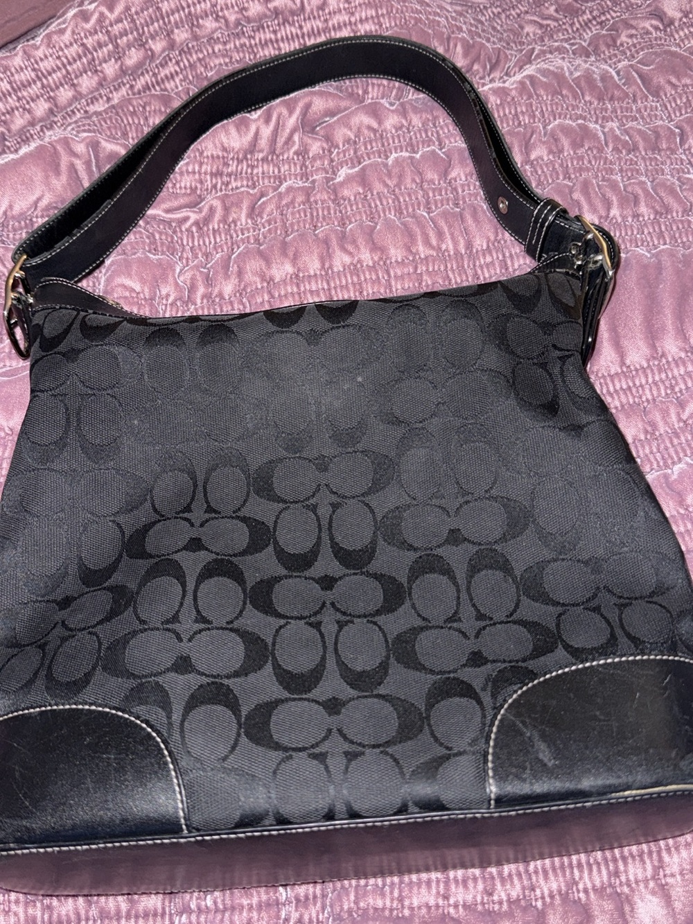 Coach Black Signature Jacquard Shoulder Hobo